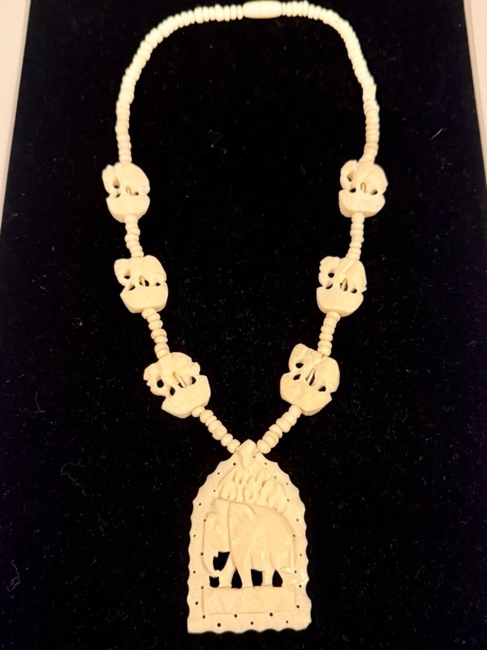 Vintage Elephant Bovine Bone Necklace